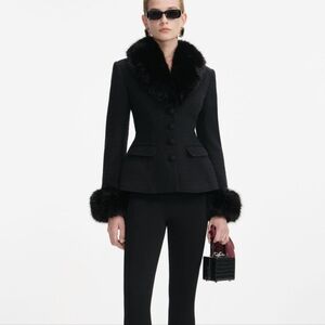 Self-Portrait Black Tailored Boucle Fur Jacket
